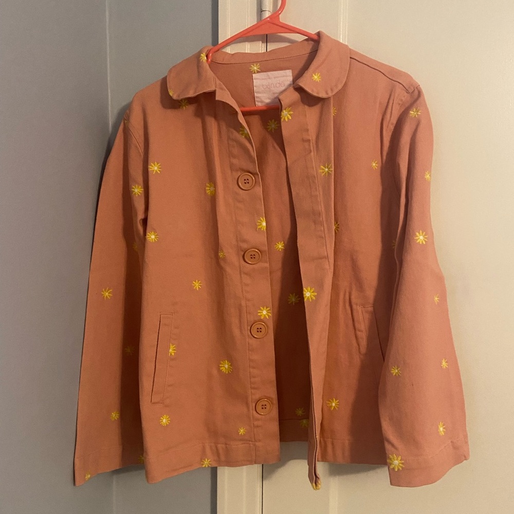 Ban.do brand - Peach colored jacket with yellow flower pattern. Size S.